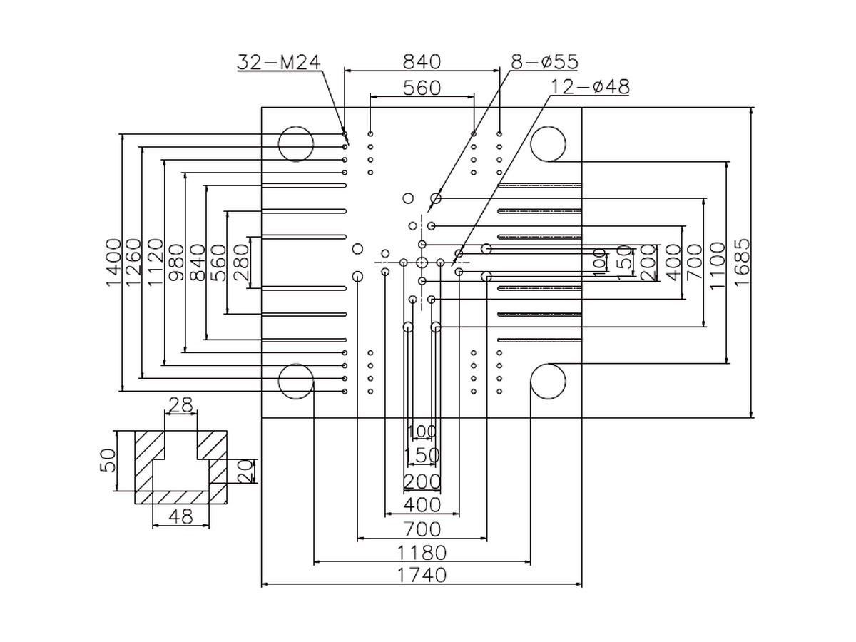 BN-1180 platen front dimensions.