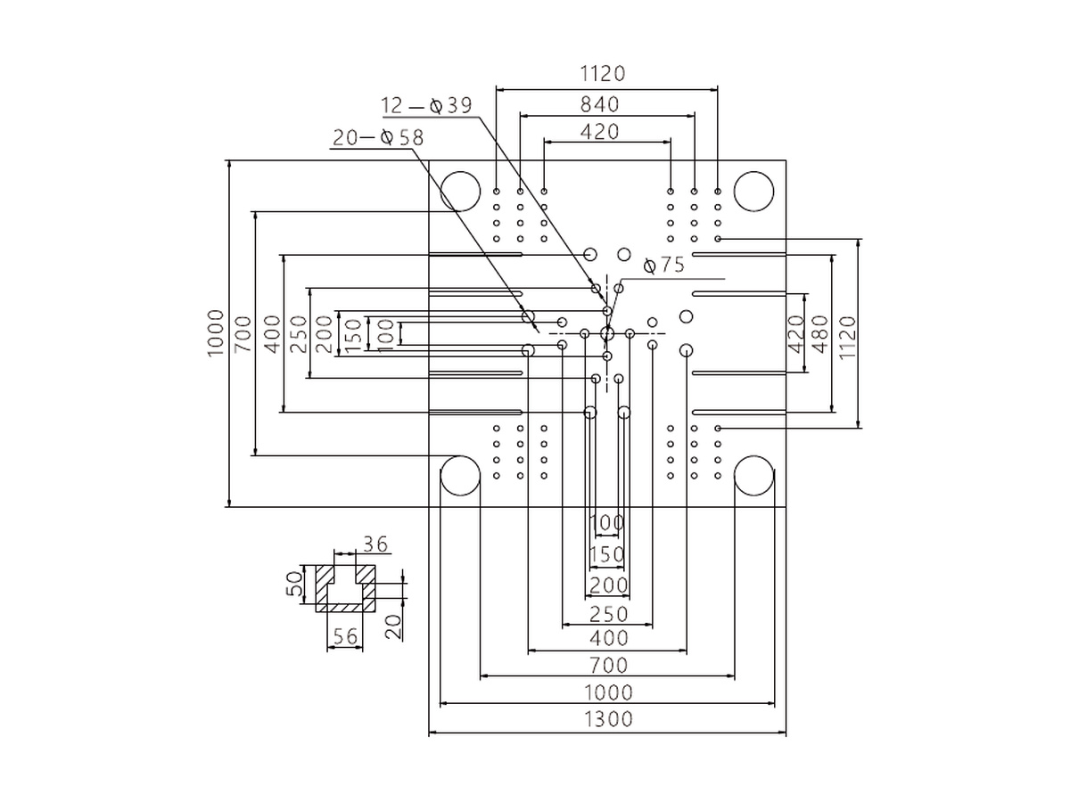 BN-1600 platen front dimensions.