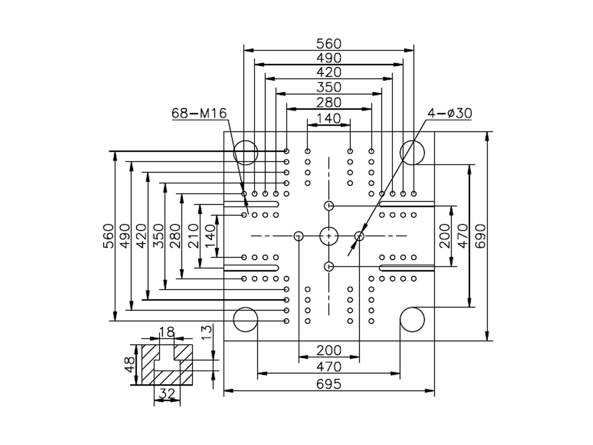 BN-170 platen front dimensions.