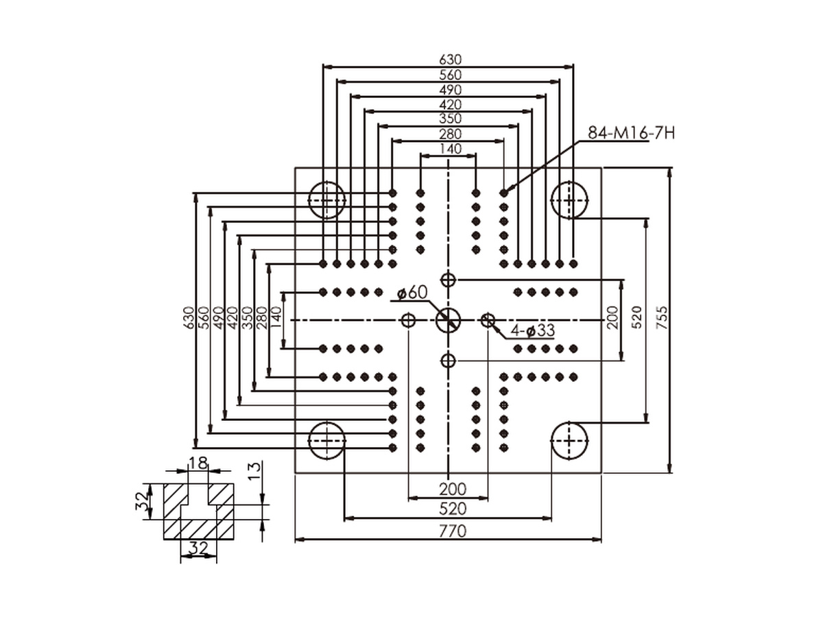 BN-220 platen front dimensions.