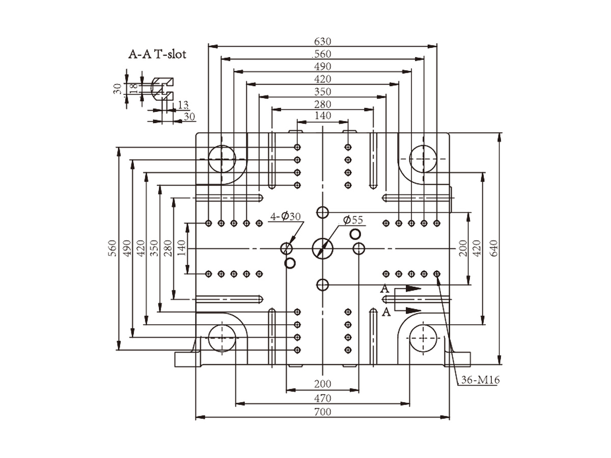 BNK-150 platen front dimensions.