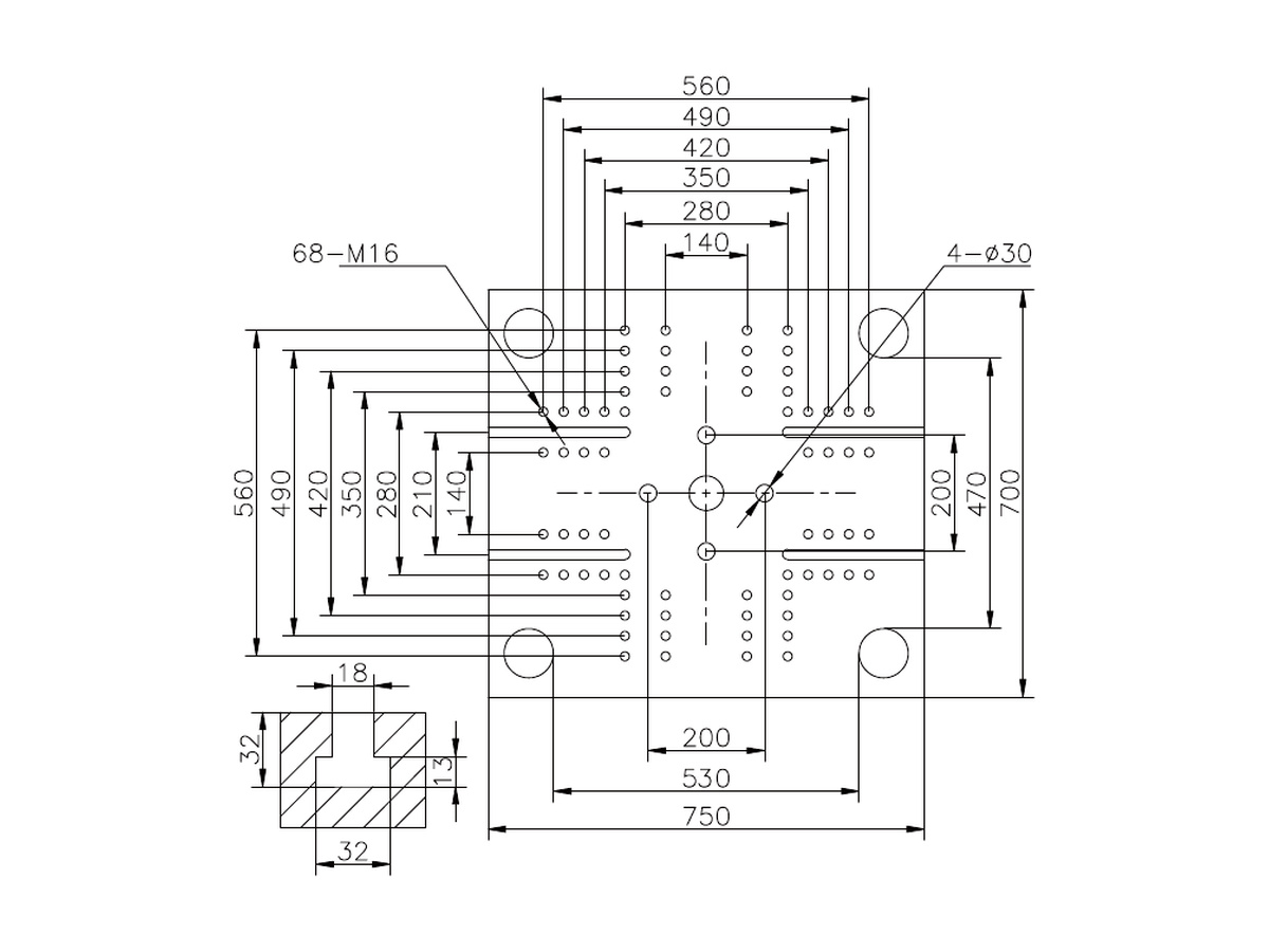 BNK-200 platen front dimensions.
