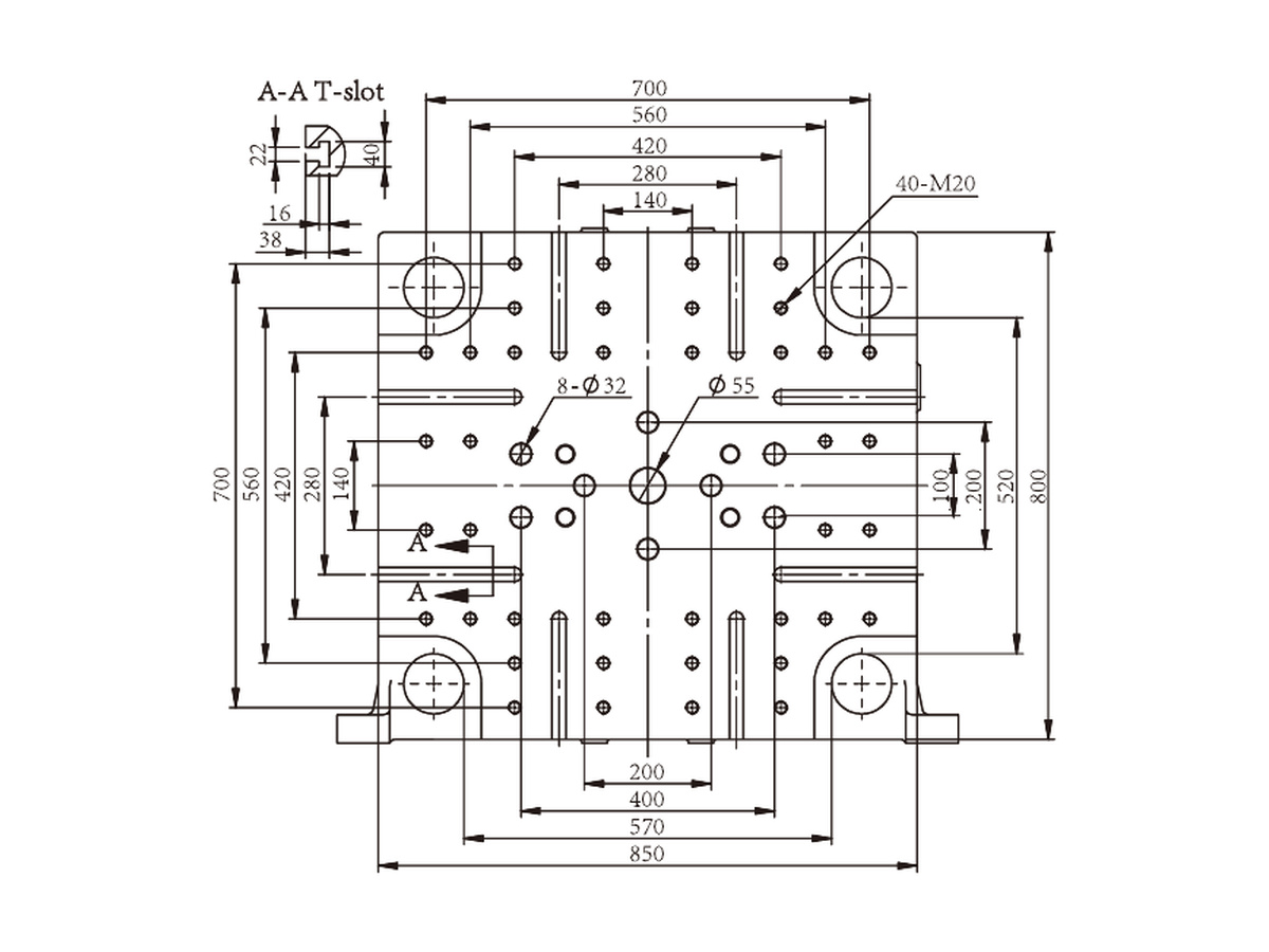 BNK-250 platen front dimensions.