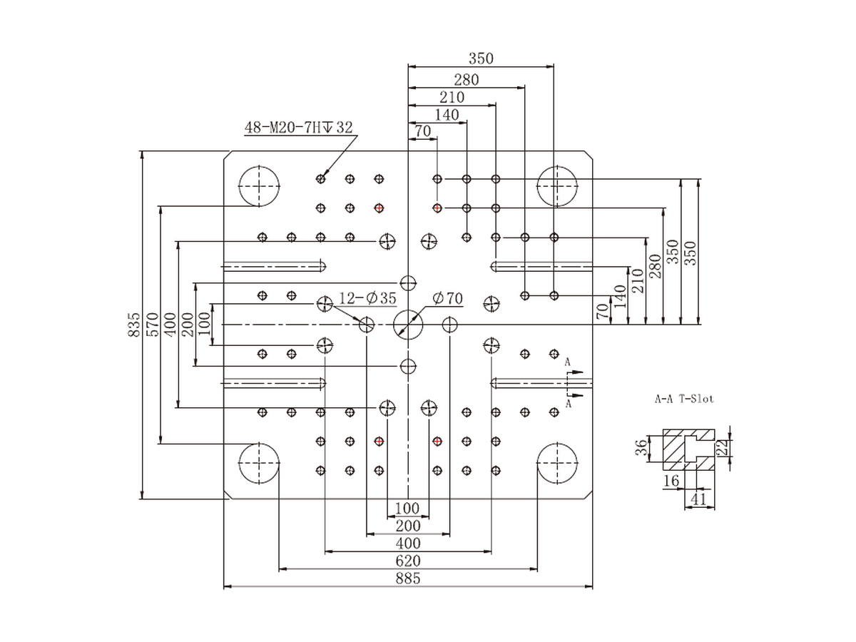 BNK-280 platen front dimensions.